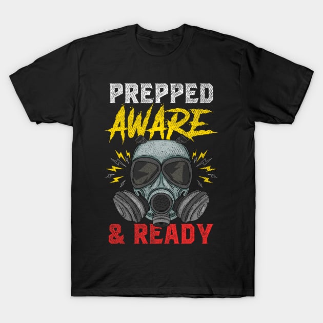 Prepper Aware & Ready Distressed Prepper Gas Mask Survival T-Shirt by Proficient Tees